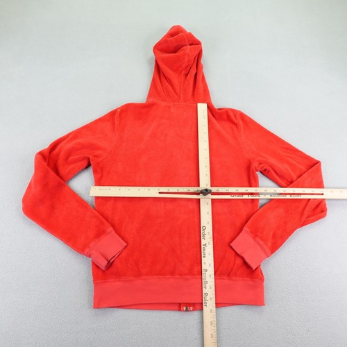 Vintage Juicy Couture Hoodie Womens Large Red Velour Tracksuit Top Zip Up Y2K ^ - Picture 5 of 10
