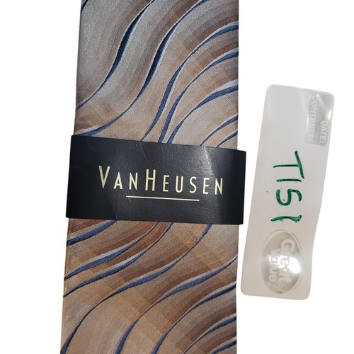 NWT Van Heusen Neck Tie Mens Luxury Tan Blue Abstract Stain Resistant Office - Picture 14 of 14