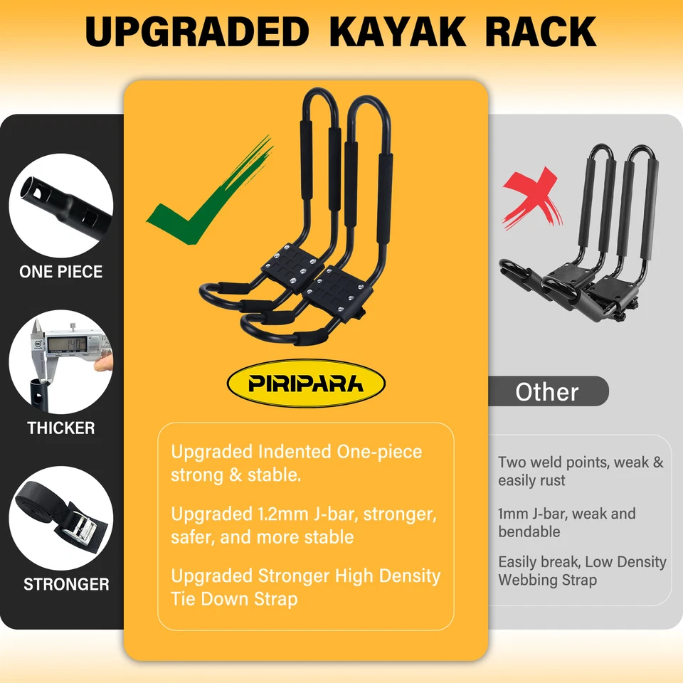 2 Pairs Kayak Roof Rack Carrier Boat Ski Surf Roof Mount Car Cross J-Bar Rack US - Image 4 of 4