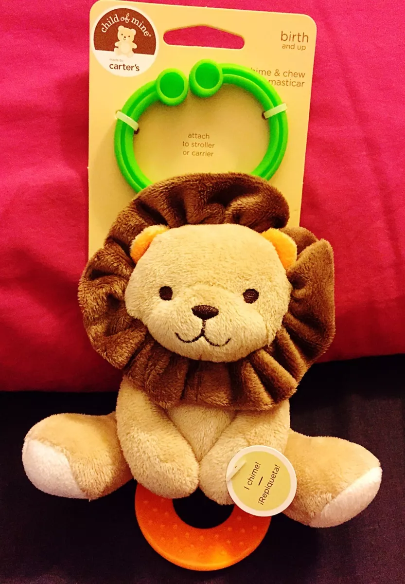 Baby CARTERS Chime & Chew Chime Rattle Teething Toy Plush Clip on Brown  Lion