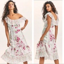 LoveShackFancy Faustine Floral Midi Dress Garden Glow Pink Size 00 NWT
