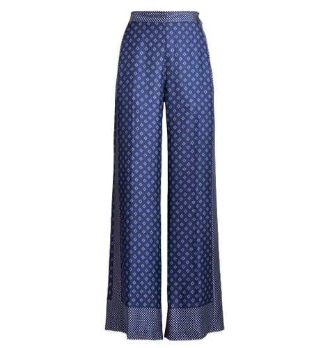 Polo Ralph Lauren Silk Pants Palazzo Unlined Polka Dot Wide Leg Blue size 2 new