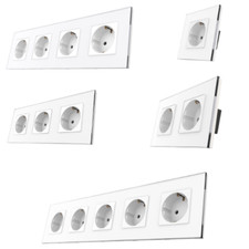 Glas Schuko Steckdose / Wandsteckdose  Weiß mit Kindersicherung