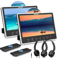 2 X 12" HD Screen HD Car Headrest Monitor Media DVD Player USB/SD/HDMI Headsets