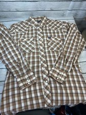 VTG 70's Wrangler single needle WESTERN SHIRT PLAID PEARL SNAPS USA L long tails