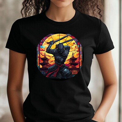 Frauen T-Shirt Ninja Buntglas Motiv Baumwolle Größe S bis 3XL