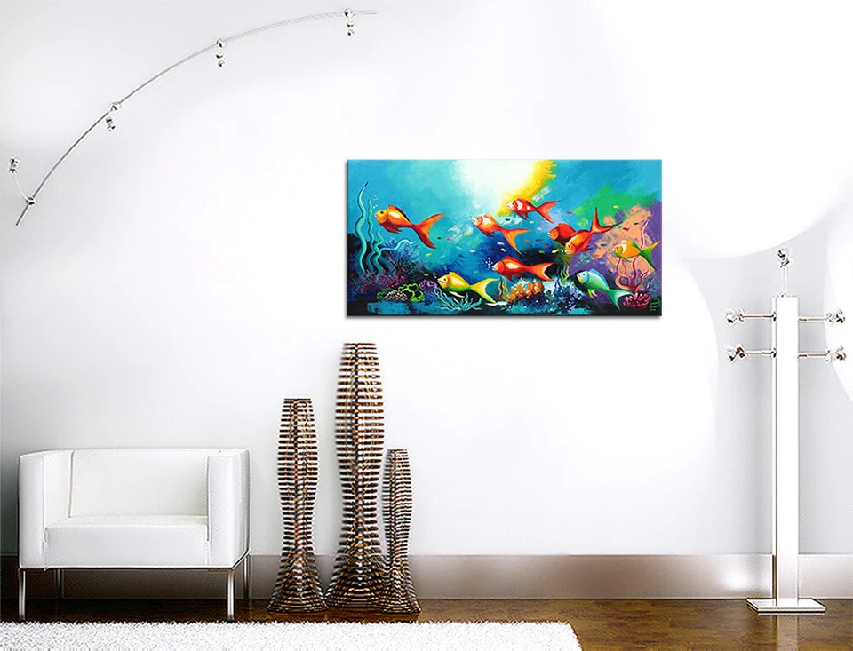 NOVAARTE Acryl Bild Gemälde Fische Abstrakte Malerei Kunst Modern Meer ORIGINAL - Bild 3 von 4