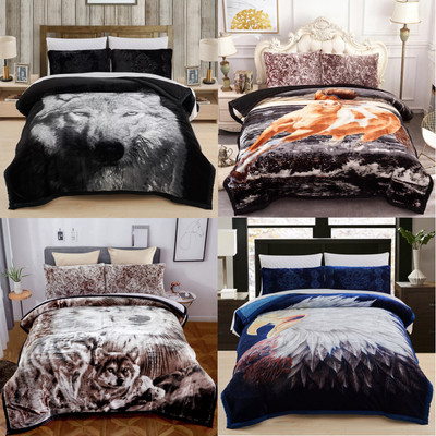 Sherpa Reversible Fleece Blanket Thick Blankets Animal Print Comforter Set Queen