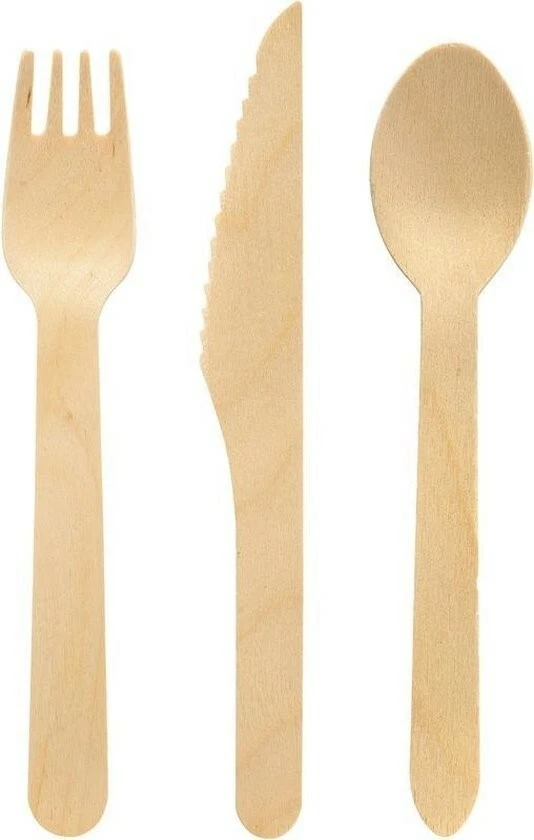 Couverts Jetables En Bois 16 Cm - 100 Fourchettes / 100 Couteaux / 100 Cuillères - Photo 1/1
