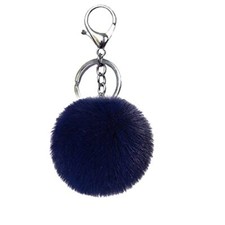 Unpafcxddyig Pom Pom Keychain Artificial Fur Ball Keychains Fluffy Navy Blue