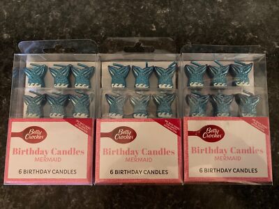 X3 Betty Crocker 6 Count Mermaid Tail Birthday Candles Shiny Metallic Turquoise