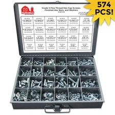 1/4" 5/16 3/8 Grade 5 Hex Bolts Nuts Washers Assortment Kit FINE THREAD - 574PCS