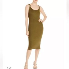 T Tahari Women's Sleeveless Ribbed Knit Dress Medium Green Scoop Neck NEW