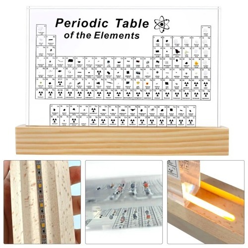 Tabla Periódica de Elementos Expositor Acrílico Madera USB LED Base de Luz Regalo Decoración - Imagen 7 de 7