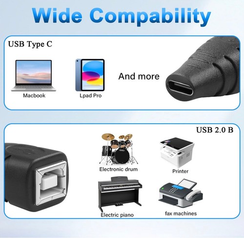USB C to USB B 2.0 Extension Printer Data Adapter 480Mbps | Female to Female - Picture 8 of 8