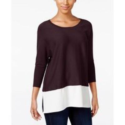 Style & Co Women's Dolman Sleeve Layered Look Top Dried Plum White M
