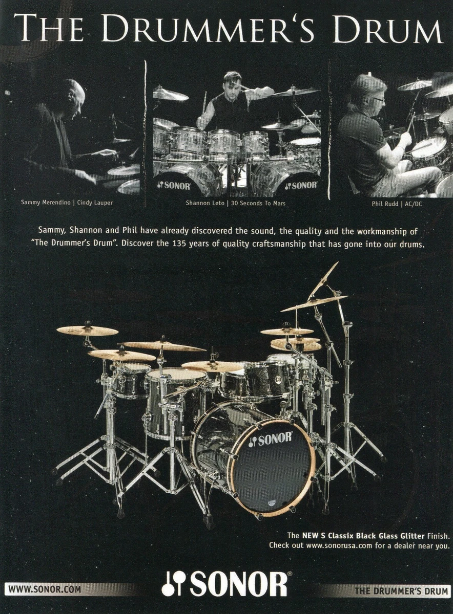 2010 Print Ad Sonor S Classix Black Gloss Glitter Drums w Phil