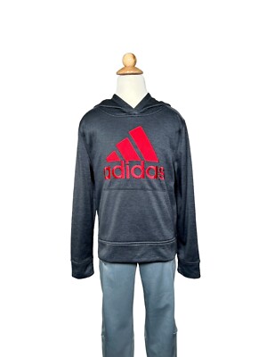 Adidas Boys Pullover Performance Hoodie Gray Red Size S/8