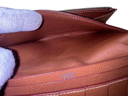 HERMÈS Bearn Souffle Veau Epsom Leather Brown Bifold Long Wallet Silver Hardware - Picture 23 of 24