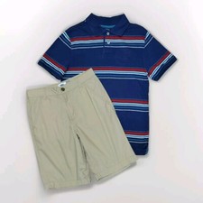 Size 12 Boys Khaki Chino Shorts  Short Sleeve Striped Polo Shirt Outfit