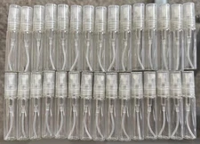 30 Clear 5ml 1/6oz Glass Atomizer Bottles - Refill Perfume + 3ml dropper + cloth