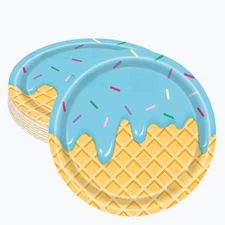 40 PCS Ice Cream Party Paper Plates, 9 Inch, Kids Birthday, Dessert Tableware