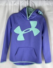 Under Armour Hoodie Purple w Teal Youth Sz YL Cold Gear Polyester