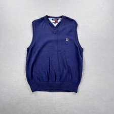 Vintage Tommy Hilfiger Sweater Vest Mens Medium Navy V Neck Crest Knit 90s