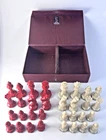 Vtg Drueke Complete Set No 24 Red and White Weighted Chess Pieces in Orig Case