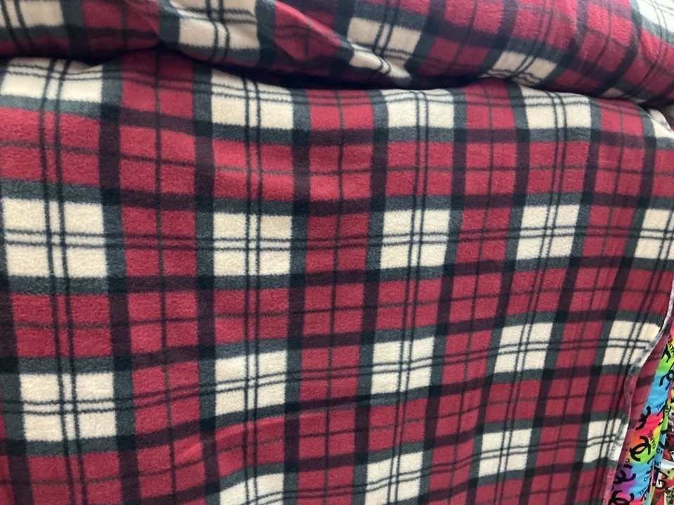 Red Black White Checkers Fleece Fabric, 60" Wide - sold by the yard - Image 2 of 4