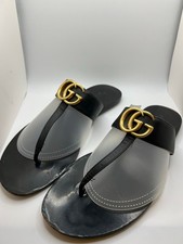 Women's Gucci Black  Gold GG Logo Thong Sandals 40/10-Sold Out Style 