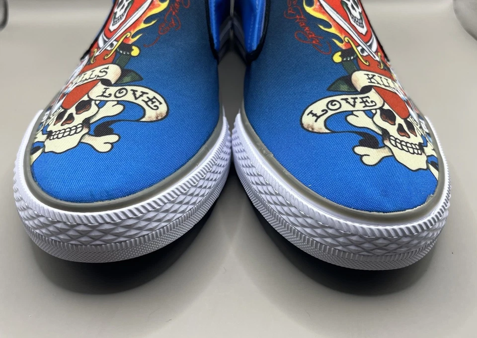 Ed Hardy Low Top Canvas Slip On Skull Blue Love Kills Slowly Shoes Men Size 9.5 - Image 4 of 4