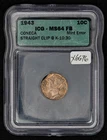 1943 10c Silver Mercury Dime Full Bands Error Straight Clip -ICG MS 64 FB- X6676