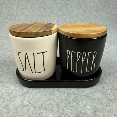 #ad Rae Dunn Salt amp; Pepper Pinch Cellars Wood Lids and Tray $17.88