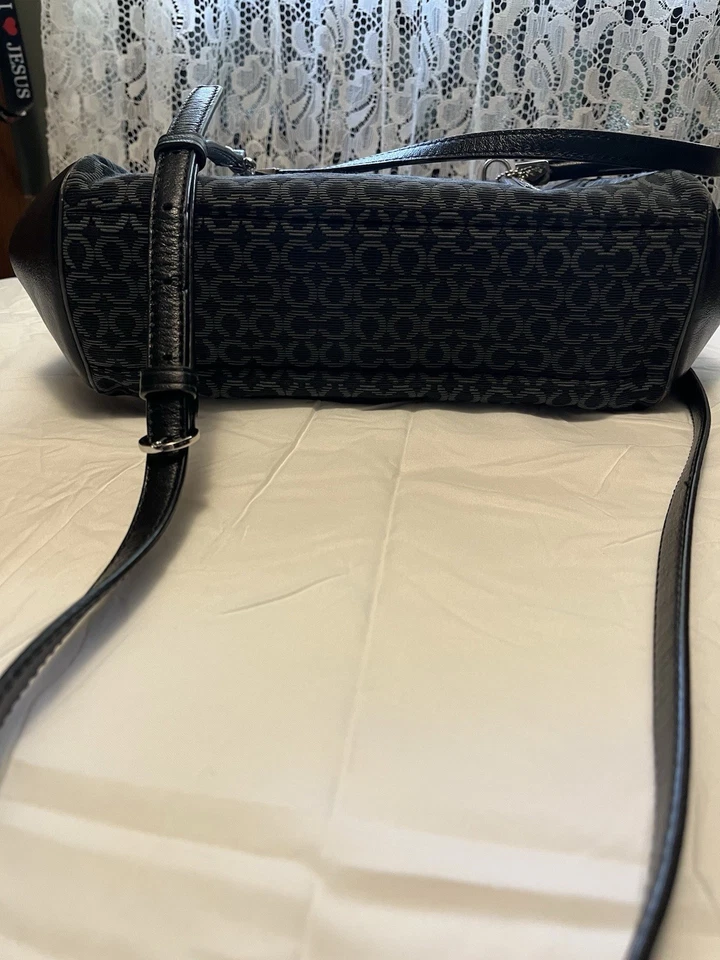 Bolso Bandolera Coach Madeline Negro y Gris Punto de Aguja Op Art Hombro Cartera Foto 3 de 4
