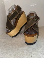 Isabel Marant suede wedge sandals in olive green wooden platform Size 5.5 #78
