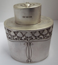 BEAUTIFUL HEAVY ENGLISH ANTIQUE 1901 STERLING SILVER ART NOUVEAU TEA CADDY BOX