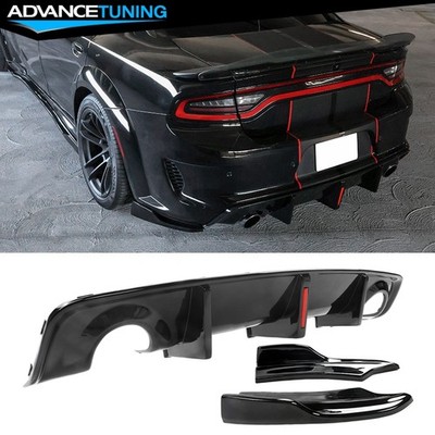 For 20-23 Charger Widebody Gloss Black Rear Diffuser W/ Brake Light + Apron Spat