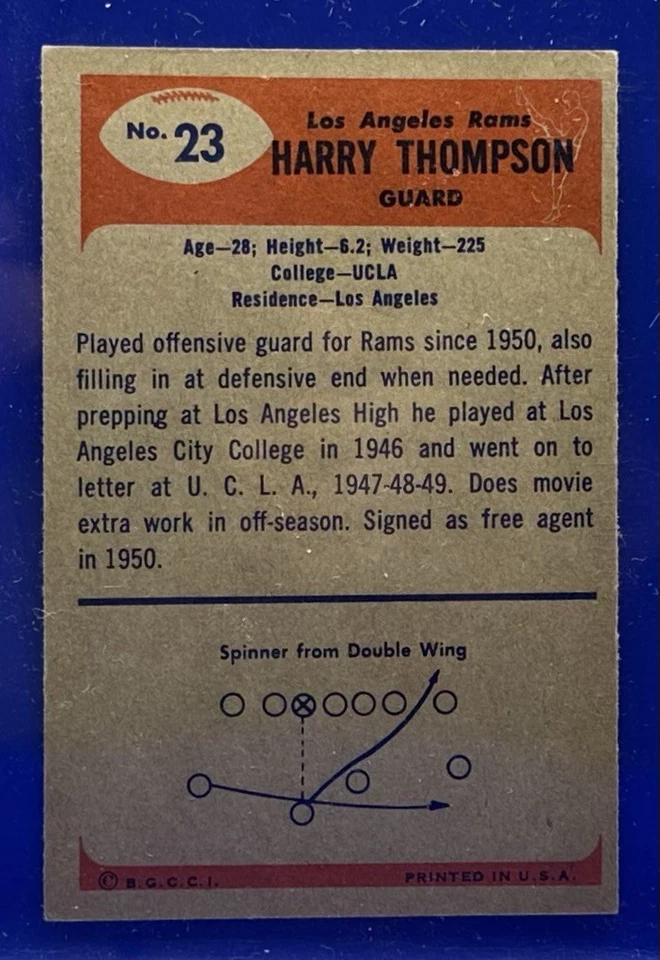 Vintage FOOTBALL Card 1955 BOWMAN #23 HARRY THOMPSON Los Angeles Rams Guard - Image 2 of 2
