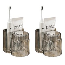 2-Pack Black No-Drill Wall-Mounted Toothbrush Holder with Inverted Draining C...