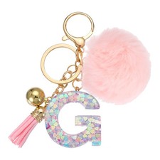 Alphabet Initial Letter Keychain Letter-G Cute Heart Resin Keyrings Pink