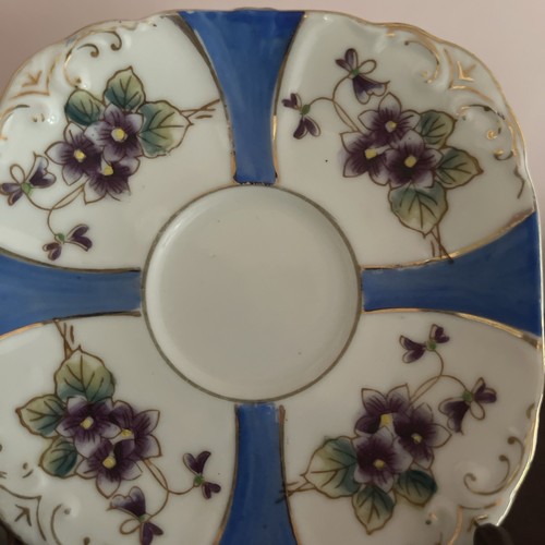 Blau/weiß/lila Blumen Porzellan Teetasse & Untertasse Set - Bild 6 von 6