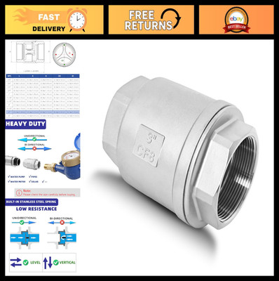 3'' NPT Stainless Steel Spring Check Valve - Unleaded In-Line Non-Return Valve fo