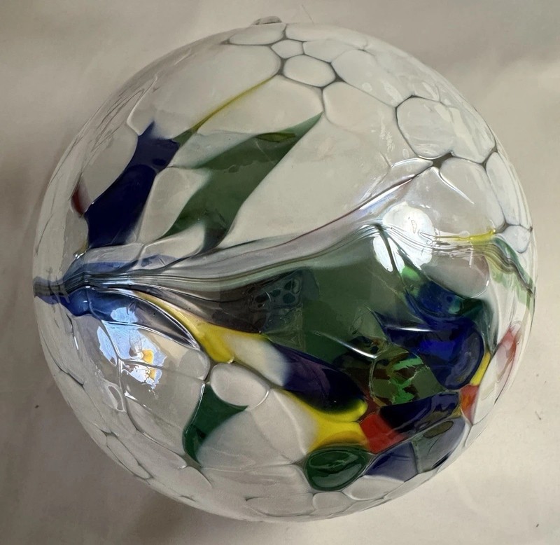 Large 6” Multi color Witch Ball Hand Blown Glass Ornament White Tortoise Shell