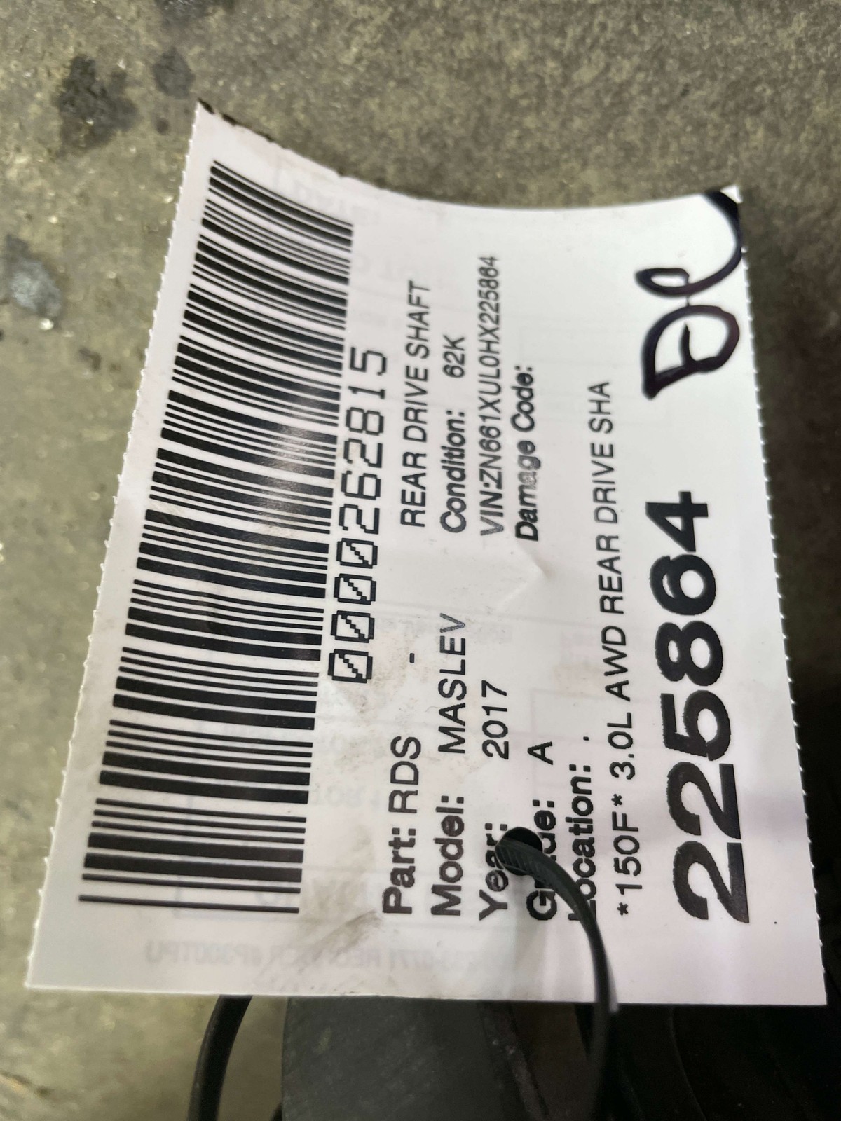 2017-2024 MASERATI LEVANTE M161 3.0L AWD REAR DRIVE SHAFT PROPELLER *62K MILES*