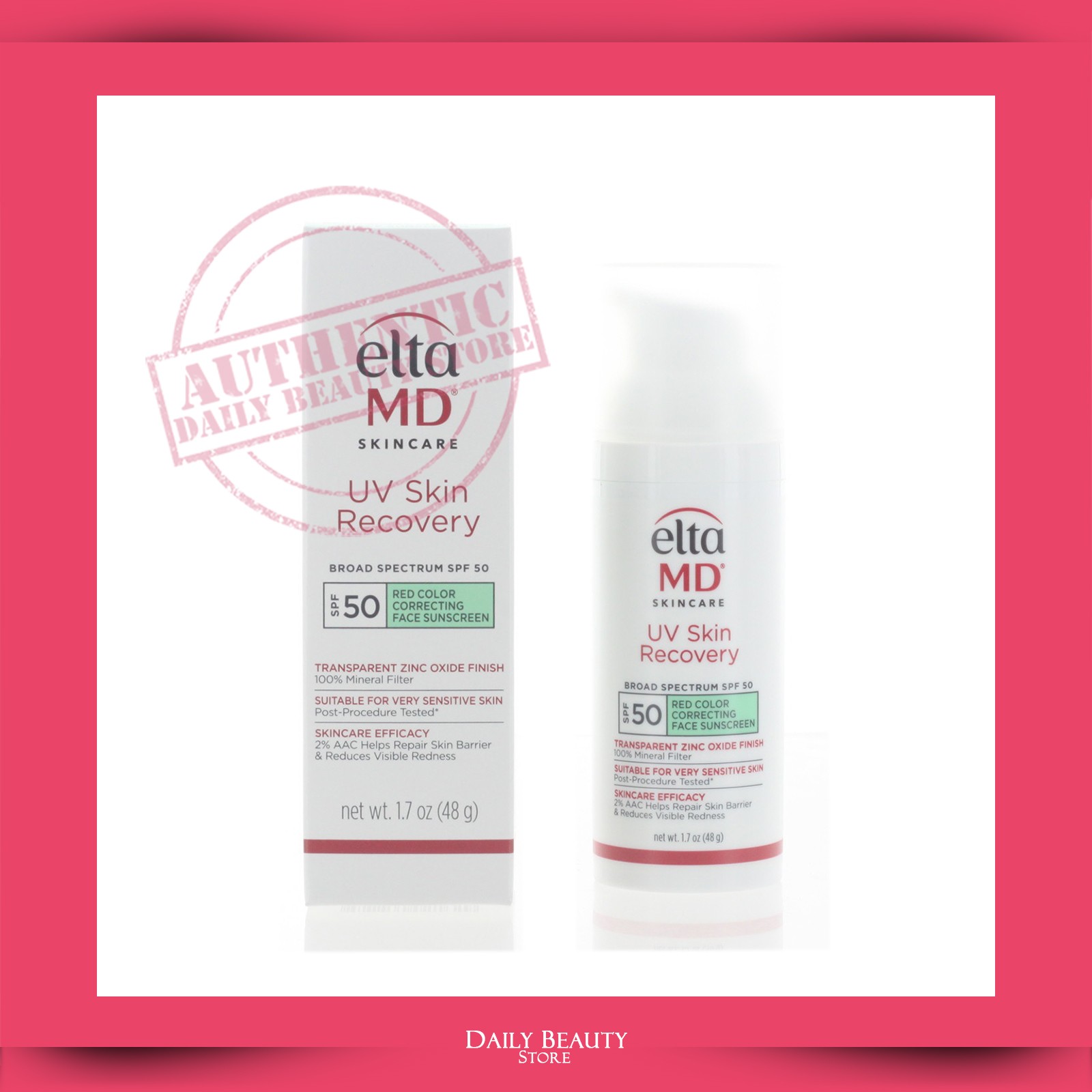 Corrector de color rojo Elta MD UV Skin Recovery SPF50 48 g 1,7 oz tintado caducidad 2/2027