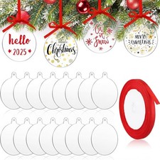 42 Pcs Acrylic Ornament Blanks Clear Round Ornaments Flat Christmas Bauble Ha...