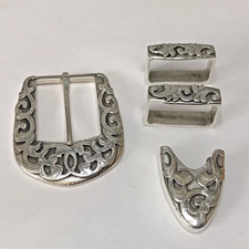 Signed V Sterling Silver 1  4pc Ranger Belt Buckle Set 88.83g SS80 