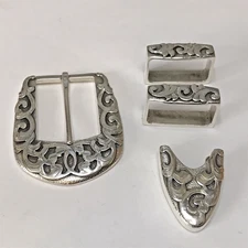 Signed V Sterling Silver 1” 4pc Ranger Belt Buckle Set 88.83g (SS80)
