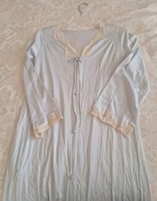 Vintage Gossard Artemis Nylon Blue Button Front Robe Lounge Lace Trim Sz S